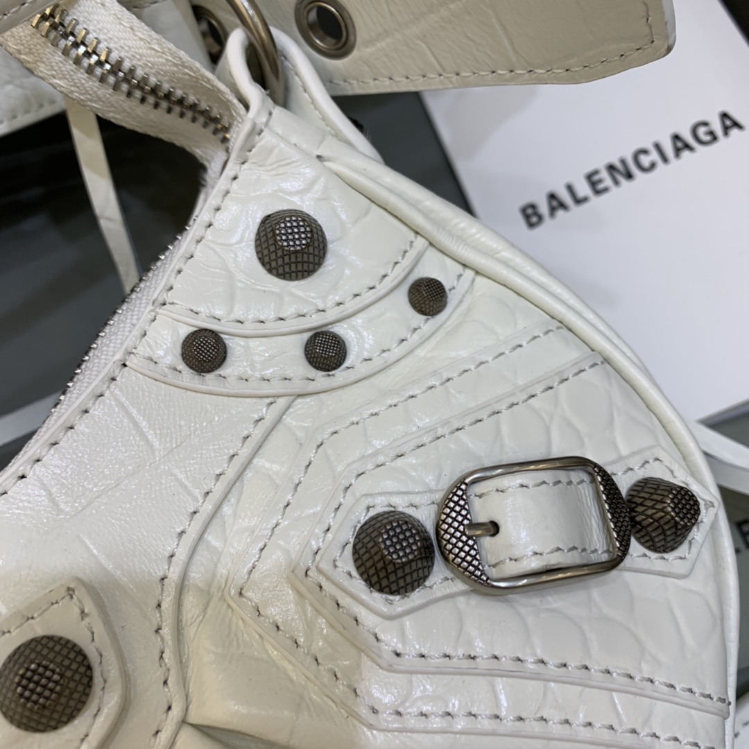 Balenciaga Le Cagole XS Shoulder Bag Crocodile Embossed White 